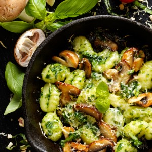 Pesto Gnocchi Bowl with Mushrooms & Roasted Tomatoes